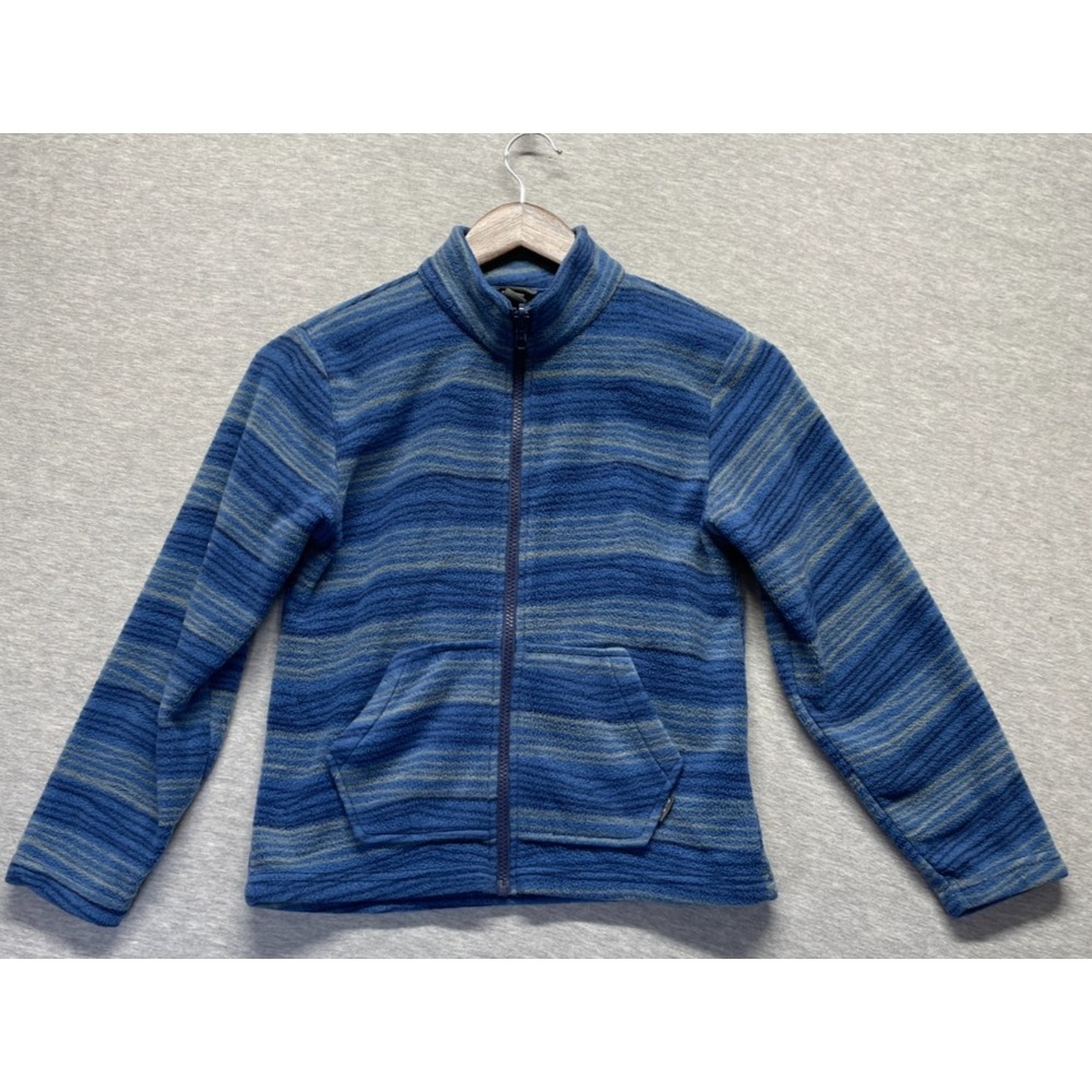 Eddie Bauer Fleece Jacket Kids S (7/8) Blue Striped Mock Neck Full Zip Winter